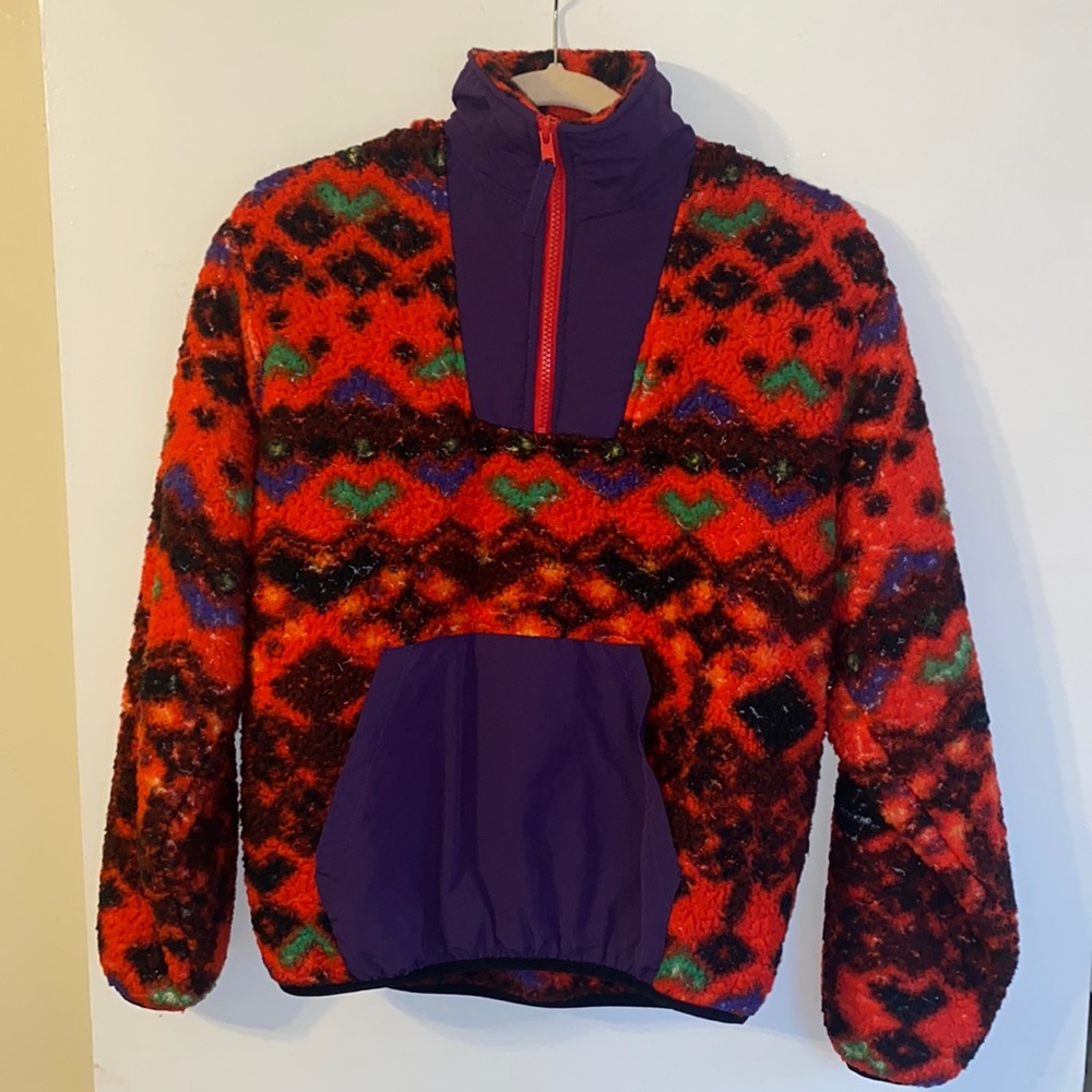 Urban Outfitters Red & Purple Geo Sherpa Half-Zip Pullover